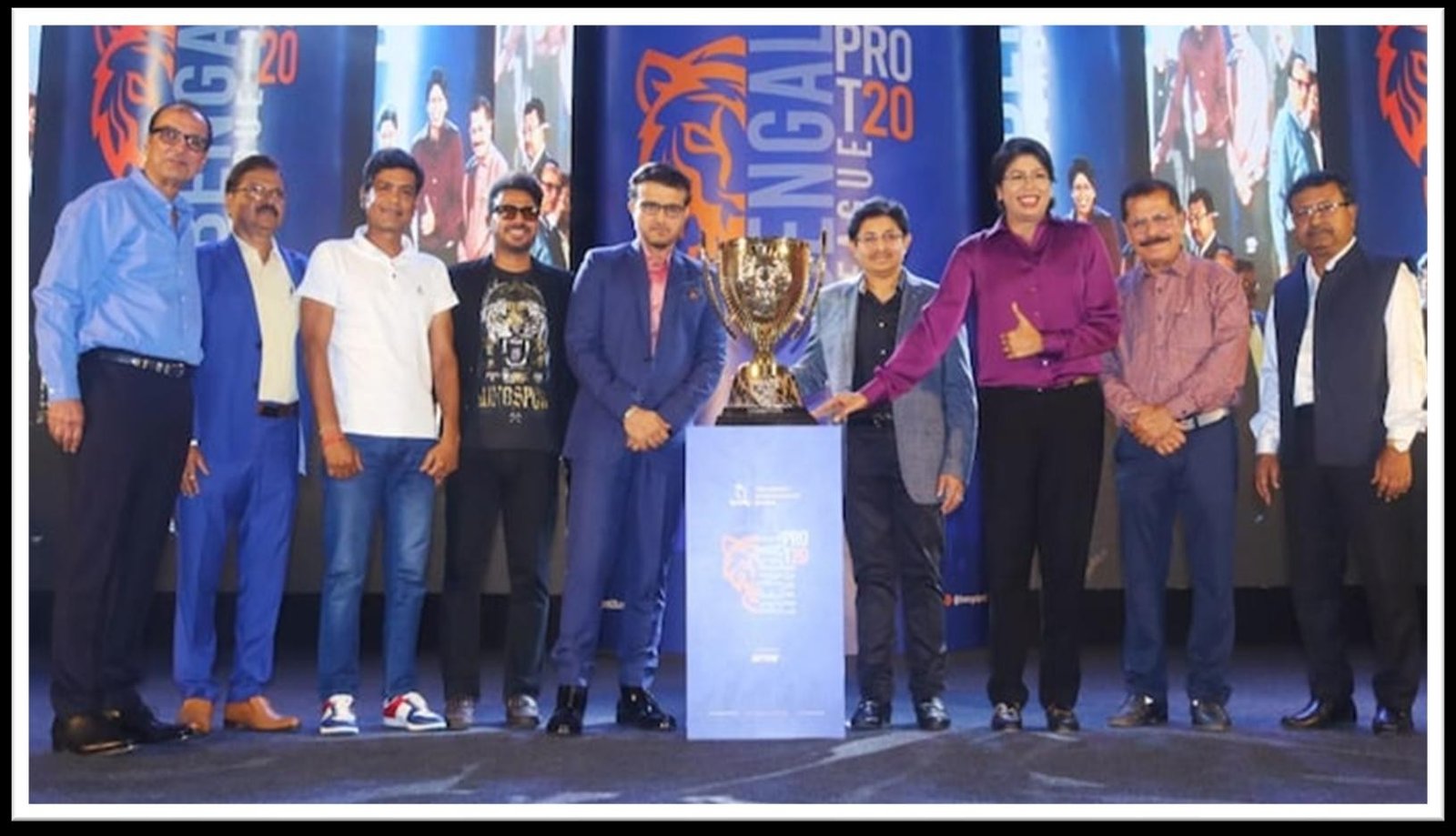 Officials with the Bengal Pro T20 trophy at the logo and trophy launch