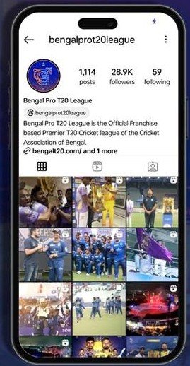 The @bengalprot20league Instagram profile on a phone