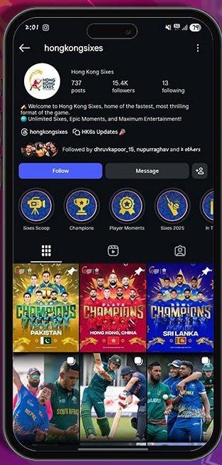 The @hongkongsixes Instagram profile on a phone