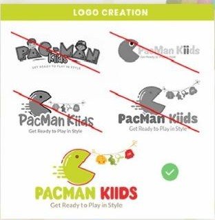 Logo creation: rejected options and the final PacMan Kiids mark