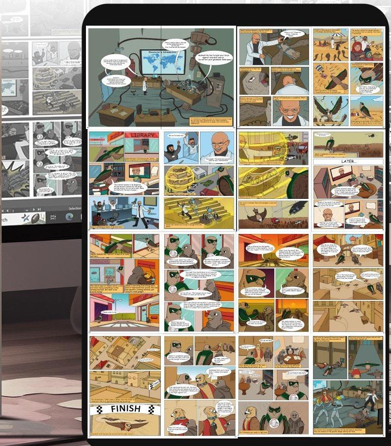 Falconauts comic pages on a tablet